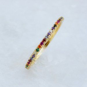 Rainbow Pride CZ Ring in Gold Plated 925 Silver